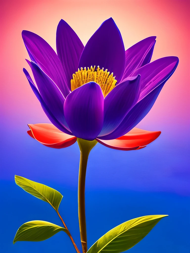 **Vibrant Twilight Bloom: A luminescent flower unfurls its vivid petals in the surreal twilight, casting a mesmerizing glow against the backdrop of a serene, dreamlike landscape.**