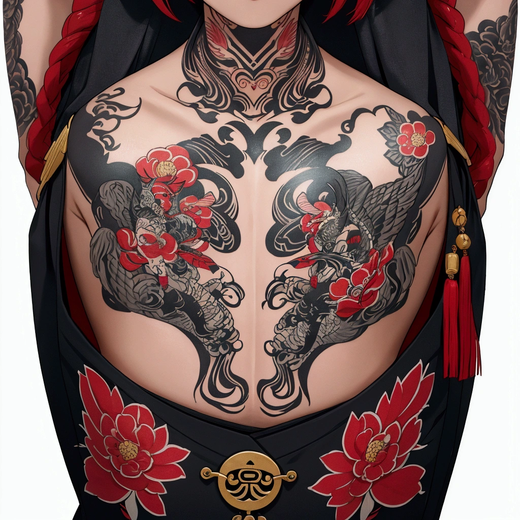 Full body tattoos, Japanese style tattoo,  Uplifting, The background is complicated,  High resolution, masterpiece, Japanese, correct, Precision, Winner of numerous awards, 最高quality, detail, 高いdetail, High-resolution model, 高quality, quality, Very detailed, Retina, Textured skin, Ultra high definition, 8k, 4K, 32K