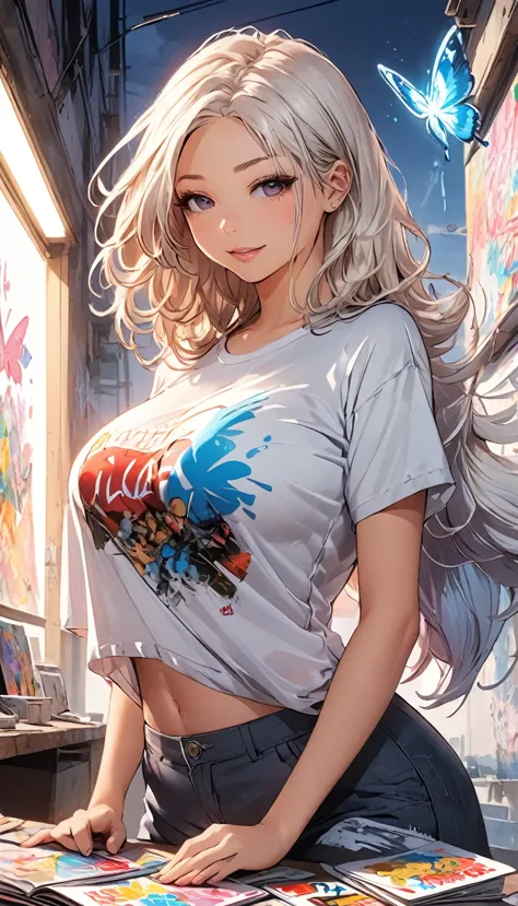 mecha ::fund, mixed language_text, japanese graffiti letters, gals, long white hair, excellent lighting, side lighting, perfect ...