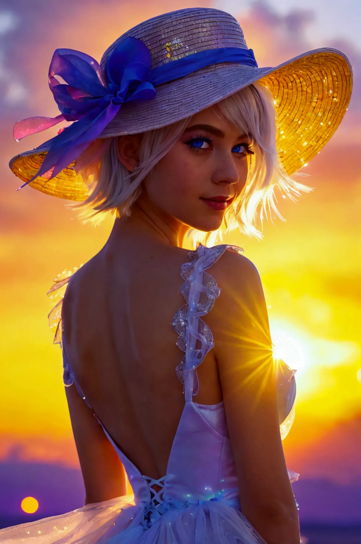 1 girl, masterpiece, extremely detailed, (beautiful detailed glitter), lens flare, by white, short hair, by the floating, lookin...