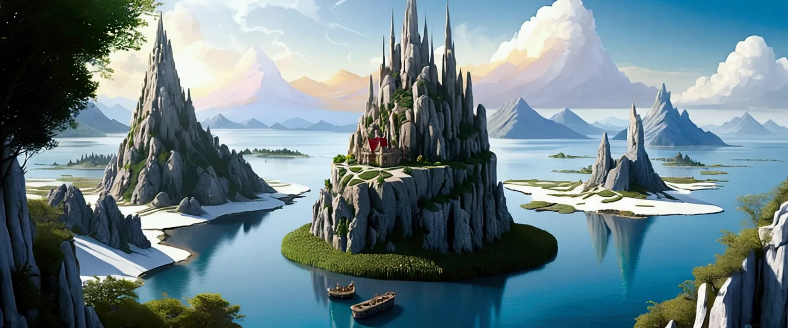 a magical fairy tale city built on three high rocky karst island. in the middle of the great salt lake. official art – an award-...