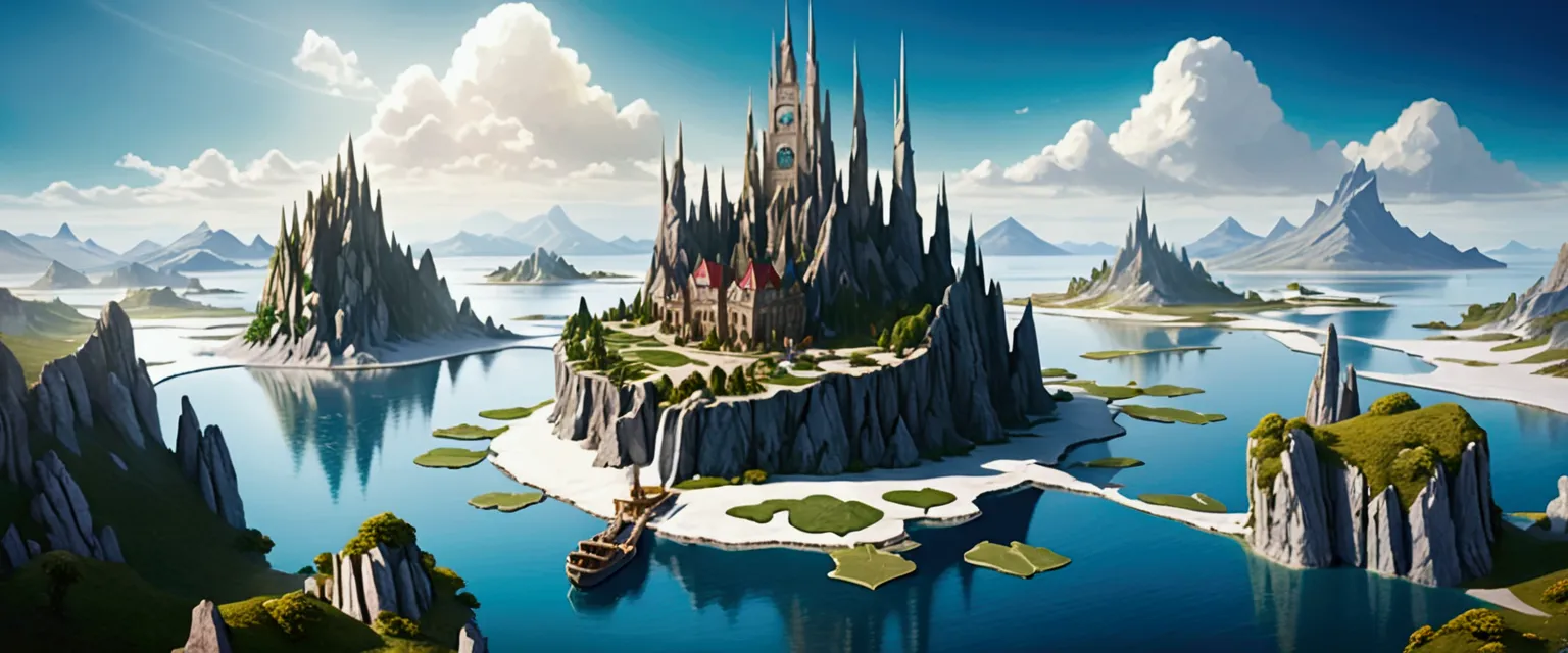 a magical fairy tale city built on three high rocky karst island. in the middle of the great salt lake. official art – an award-...