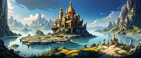 a magical fairy tale city built on three high rocky karst island. in the middle of the great salt lake. official art – an award-...