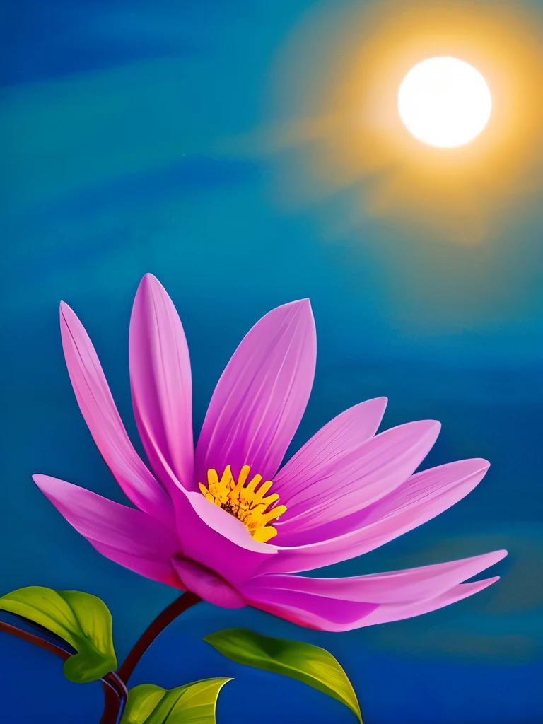 **Vibrant Twilight Bloom: A luminescent flower unfurls its vivid petals in the surreal twilight, casting a mesmerizing glow against the backdrop of a serene, dreamlike landscape.**