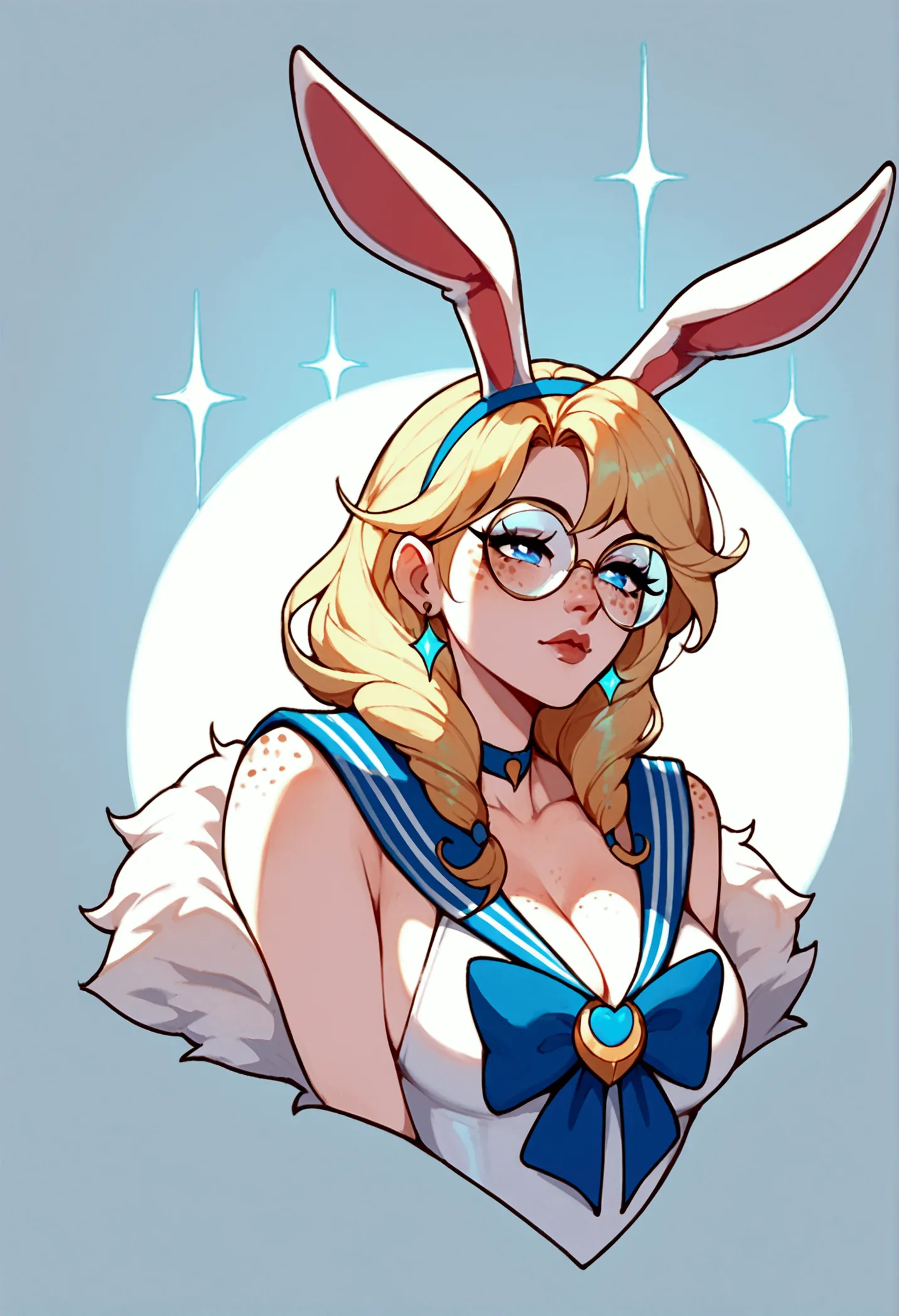 score_9, score_8_up, score_7_up, aurora (league of legends), 1 girl, blue eyes, freckles, bunny ears, blonde hair, sexy, full bo...