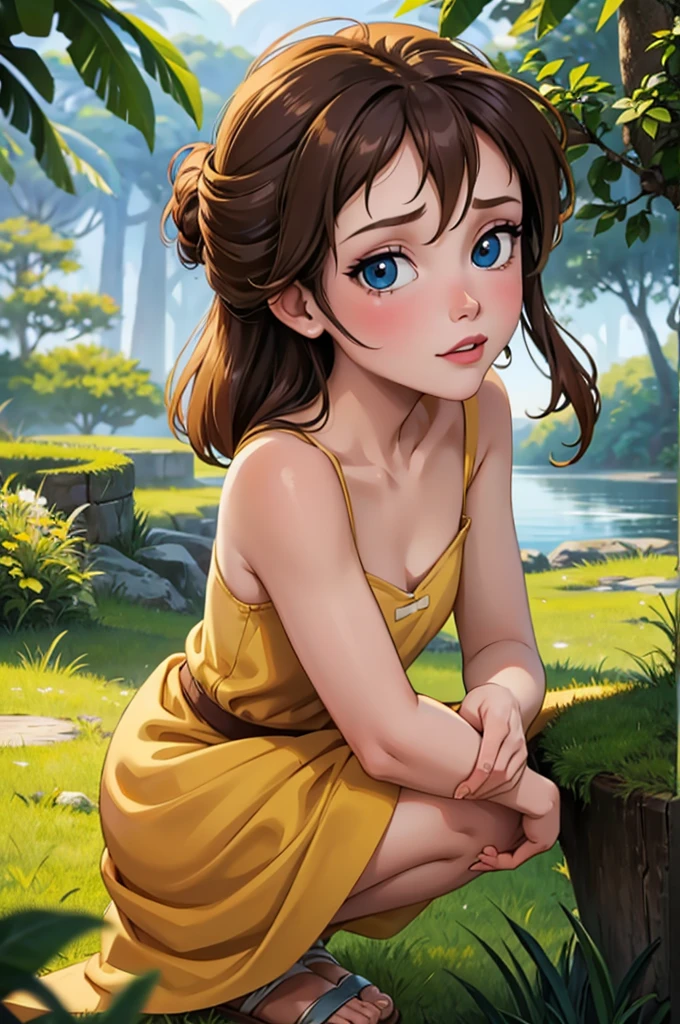 masterpiece, Best Quality, exterior, Lens flare, depth of field, 1 girl, alone, looking at the viewer, old, jane porter, naked