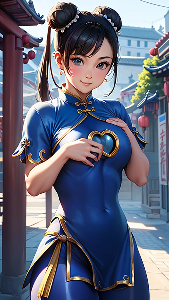 ((Chun-Li,ponytail,blue Leggings:1.3)),upper body, Looking at the audience,Slim and sexy figure, the best quality, (8k), (4K),(masterpiece), (the best quality), Extremely detailed, Game CG, Ultra Detailed, illustration, Beautiful Body,Beautiful nose, Perfect Eye, Perfect Face , 1 girl, 30 years,Fair Finger,Fair body, Fair Nose,Fair character design, perfect Eye, perfect Face,expressive Eye,Perfect balance,(Focus on her Face),(Smile:0.3), official art,Extremely detailed CG Unity 8K wallpaper, rich and colourful,  (masterpiece:1.0),(the best_quality:1.0), Ultra-high resolution,4K,Ultra Detailed, photography, 8k, HDR, high resolution, (Fair,Big goals_Chest:1.4), (blue china dress,smile,pretty face,Clear image:1.3),((青い炎のようなオーラを身にまとう,The background is Chinatown:1.3))