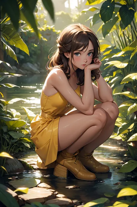 masterpiece, best quality, exterior, lens flare, depth of field, 1 girl, alone, looking at the viewer, old, jane porter, naked, ...