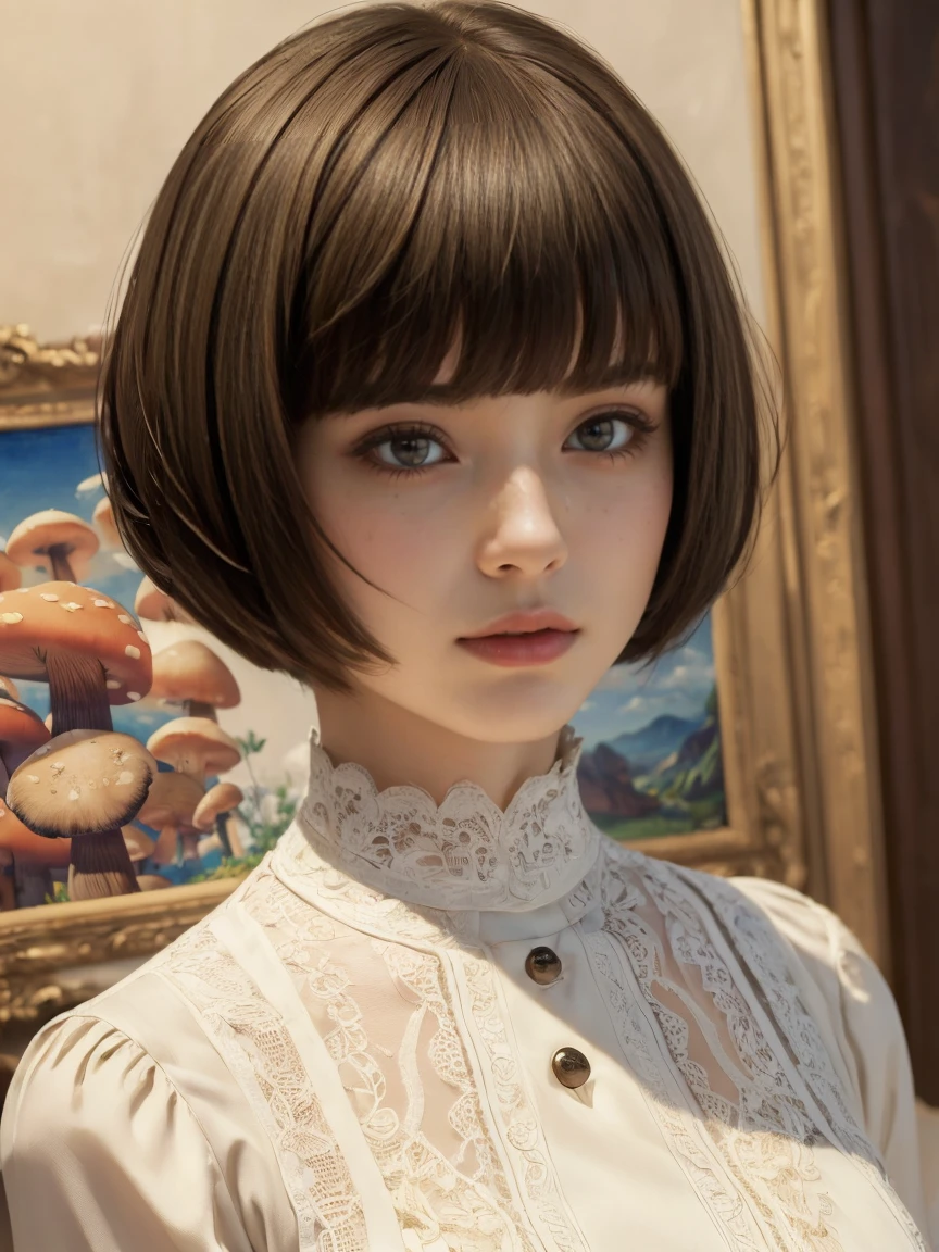 (best quality, masterpiece:1.5), (ultra-detailed, realistic:1.37),4K,2girls,cute,beautiful,(mushroom cut hair),British T