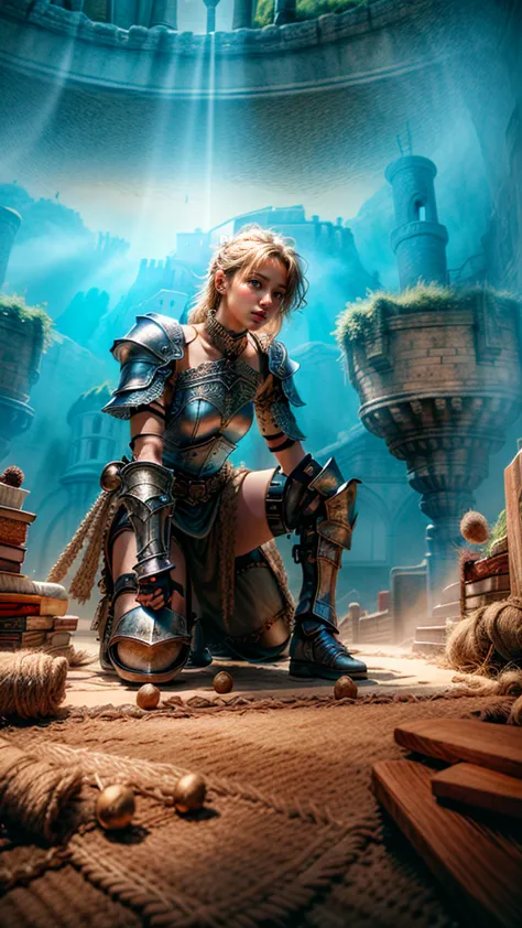 (masterpiece, best quality),  intricate details,
 1girl, guard,  town guard, armor, pauldrons, chainmail, village, castle wall,