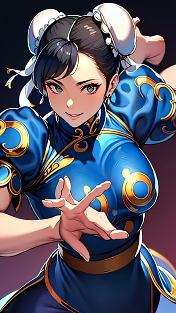 ((Chun-Li,ponytail,blue Leggings:1.3)),upper body, Looking at the audience,Slim and sexy figure, the best quality, (8k), (4K),(masterpiece), (the best quality), Extremely detailed, Game CG, Ultra Detailed, illustration, Beautiful Body,Beautiful nose, Perfect Eye, Perfect Face , 1 girl, 30 years,Fair Finger,Fair body, Fair Nose,Fair character design, perfect Eye, perfect Face,expressive Eye,Perfect balance,(Focus on her Face),(Smile:0.3), official art,Extremely detailed CG Unity 8K wallpaper, rich and colourful, (masterpiece:1.0),(the best_quality:1.0), Ultra-high resolution,4K,Ultra Detailed, photography, 8k, HDR, high resolution, (Fair,Big goals_Chest:1.4), (blue china dress,smile,pretty face,Clear image:1.3),((青い炎のようなオーラを身にまとう,The background is Chinatown:1.3))