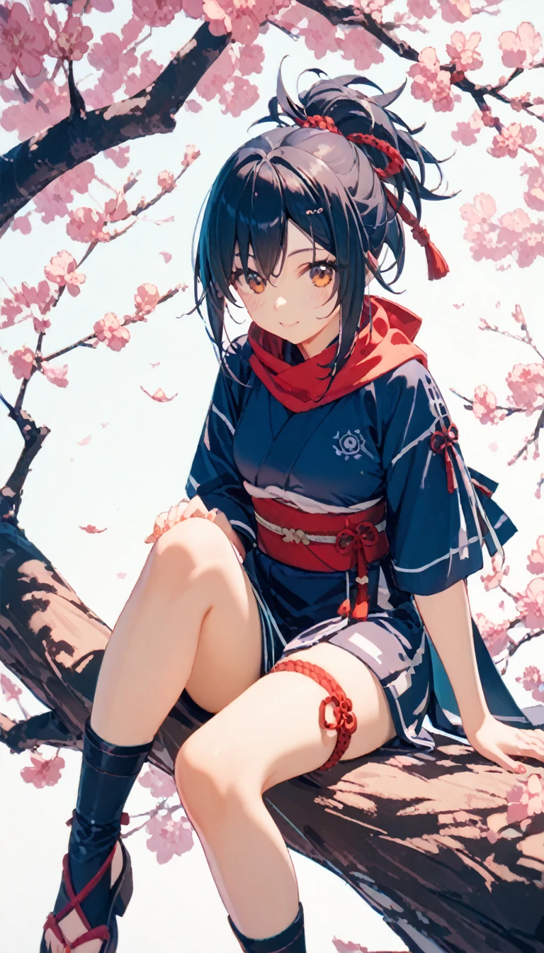 Vector art、Female Ninja、Sengoku period、Female Ninja、cute、Sitting on a tree branch