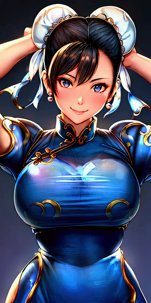 ((Chun-Li,ponytail,blue Leggings:1.3)),upper body, Looking at the audience,Slim and sexy figure, the best quality, (8k), (4K),(masterpiece), (the best quality), Extremely detailed, Game CG, Ultra Detailed, illustration, Beautiful Body,Beautiful nose, Perfect Eye, Perfect Face , 1 girl, 30 years,Fair Finger,Fair body, Fair Nose,Fair character design, perfect Eye, perfect Face,expressive Eye,Perfect balance,(Focus on her Face),(Smile:0.3), official art,Extremely detailed CG Unity 8K wallpaper, rich and colourful, (masterpiece:1.0),(the best_quality:1.0), Ultra-high resolution,4K,Ultra Detailed, photography, 8k, HDR, high resolution, (Fair,Big goals_Chest:1.4), (blue china dress,smile,pretty face,Clear image:1.3),((青い炎のようなオーラを身にまとう,The background is Chinatown:1.3))