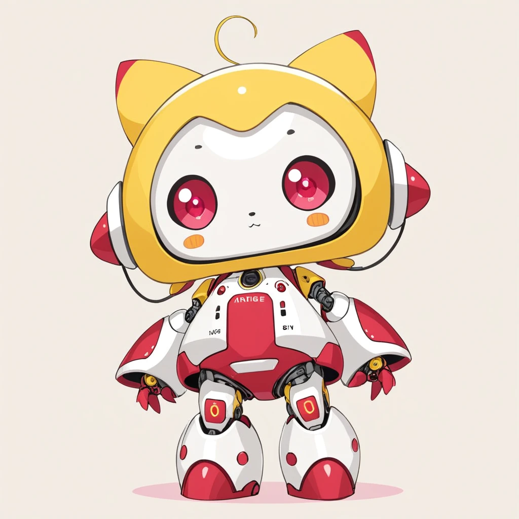 cute robot , Angie with  pink red white and yellow color palette