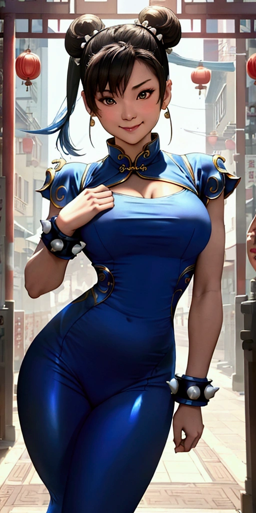 ((Chun-Li,ponytail,blue Leggings:1.3)),upper body, Looking at the audience,Slim and sexy figure, the best quality, (8k), (4K),(masterpiece), (the best quality), Extremely detailed, Game CG, Ultra Detailed, illustration, Beautiful Body,Beautiful nose, Perfect Eye, Perfect Face , 1 girl, 30 years,Fair Finger,Fair body, Fair Nose,Fair character design, perfect Eye, perfect Face,expressive Eye,Perfect balance,(Focus on her Face),(Smile:0.3), official art,Extremely detailed CG Unity 8K wallpaper, rich and colourful, (masterpiece:1.0),(the best_quality:1.0), Ultra-high resolution,4K,Ultra Detailed, photography, 8k, HDR, high resolution, (Fair,Big goals_Chest:1.4), (blue china dress,smile,pretty face,Clear image:1.3),((青い炎のようなオーラを身にまとう,The background is Chinatown:1.3))