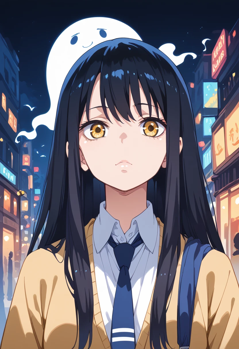 masterpiece,High resolution,Highest quality,8k
(Yotsuya Miko)(Black Hair,semi-long,Yellow Eyes)(School uniforms)Surrounded by ghosts