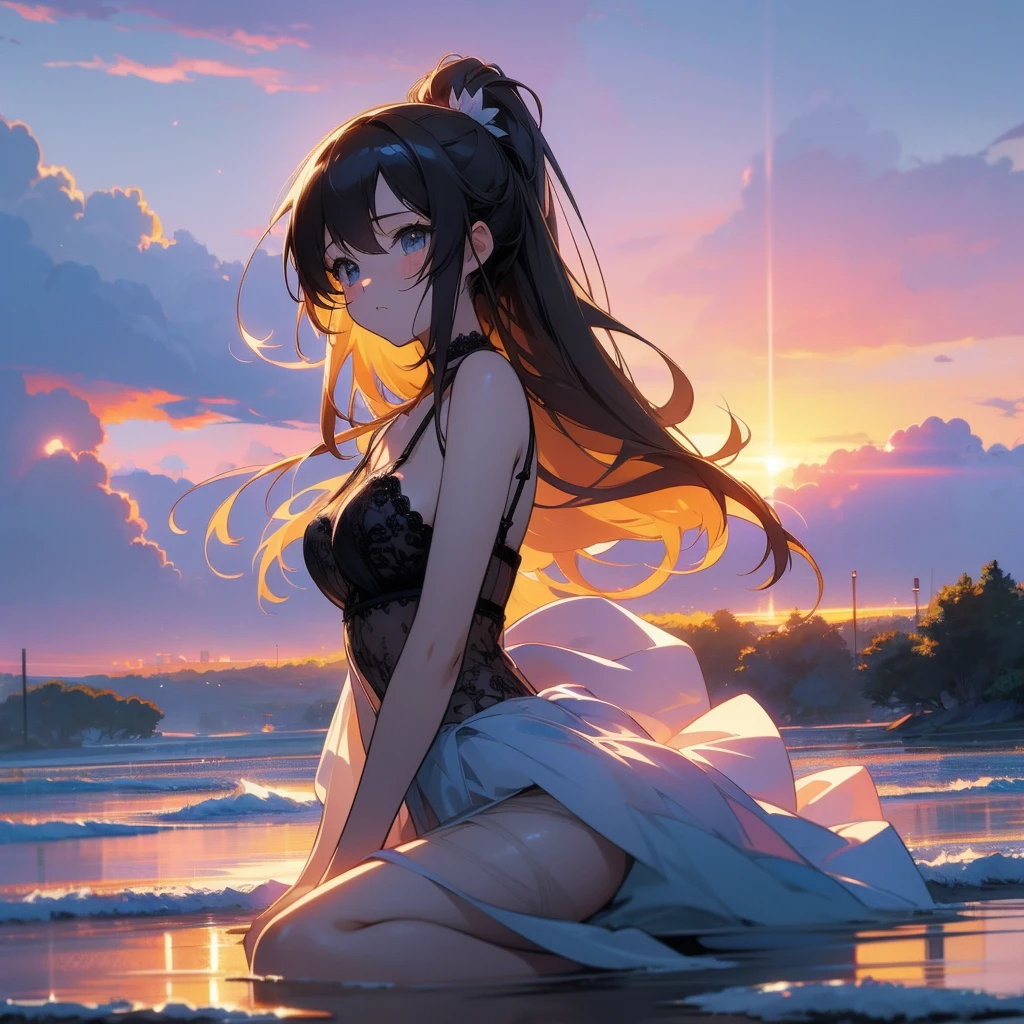 Anime Girls, Anime Style 4 k, Digital anime illustration, digital anime art, Anime Style. 8k, Anime Moe Art Style, anime art wallpaper 4k, anime art wallpaper 4k, Anime Style illustration, Smooth anime CG art, detailed digital anime art, Anime Art Wallpapers 8K, Realistic Anime 3D Style、One girl, lingerie、Black underwear