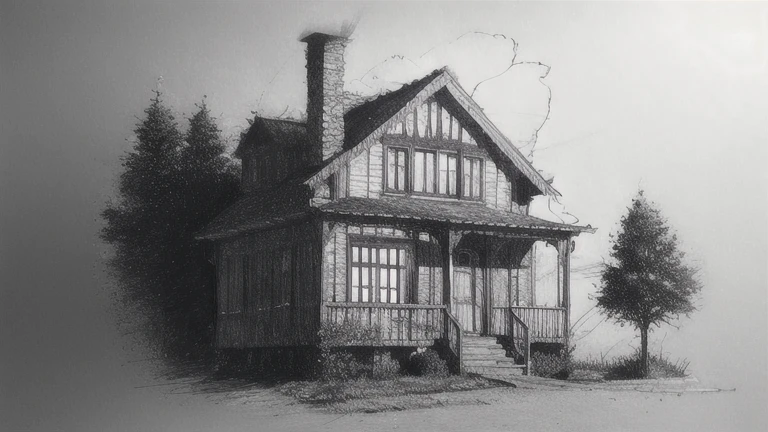 (doodles:1.2),(a dilapidated house on the edge of a winter forest,One-storey:0.7),victorian era,A wealth of detail, delicate pencil drawing,Ilford Delta 3200
 