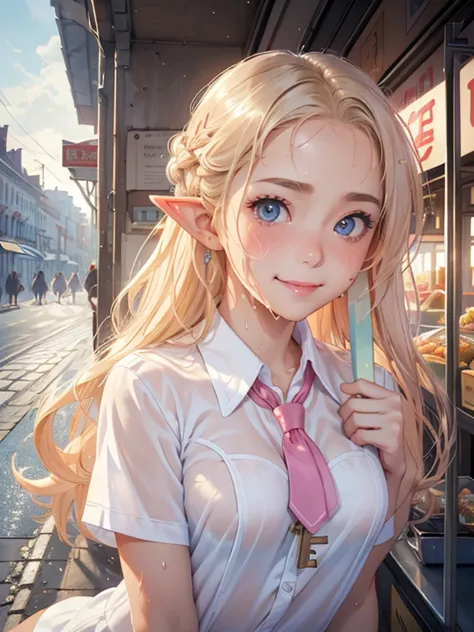 masterpiece, highest quality, highly detailed cg unity 8k wallpapers,((upper body portrait)), ((street of food stalls)), (とてもcut...