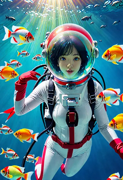 black hair, red eyes, eva helm, bubble helmet, space helmet tongue out, drooling,1girl, short hair, solo, looking at viewer, rea...