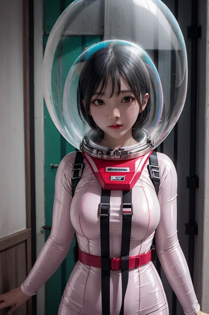 bubble helmet, space helmet , , indoors,underwater, masterpiece, best quality, 1girl, solo, short hair, , ,(heart sayings:1.2), , trembling, HARD TO BREATH,, 