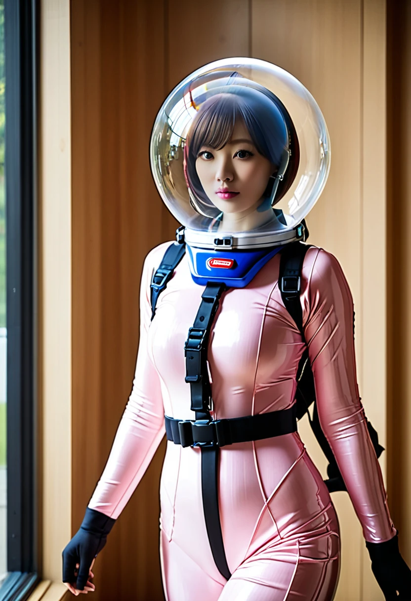  BODYSUIT, BUBBLE helmet , , indoors,ROOM, masterpiece, best quality, 1girl, solo, short hair, , ,, UPPER BODY
