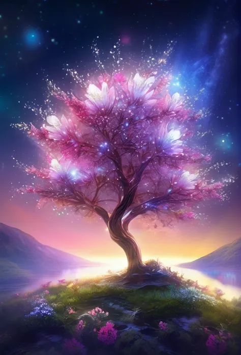 crystal spring blossom,
fantasy, milky way, transparent, 
sparkling, sparkling, wonderful, colorful, 
magical pictures, dramatic...