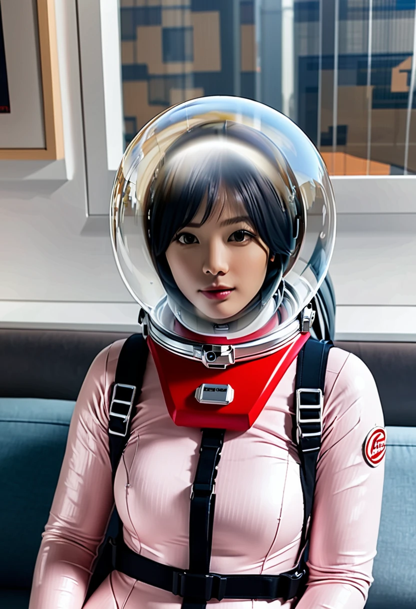  BODYSUIT, BUBBLE helmet , , indoors,ROOM, masterpiece, best quality, 1girl, solo, short hair, , ,, UPPER BODY, EVA HELM, SPACE HELMET
