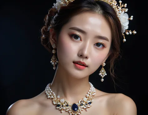 最high quality, masterpiece, high resolution, one girl, porcelain dress, hair accessory, necklace, jewelry, beautiful face, on th...