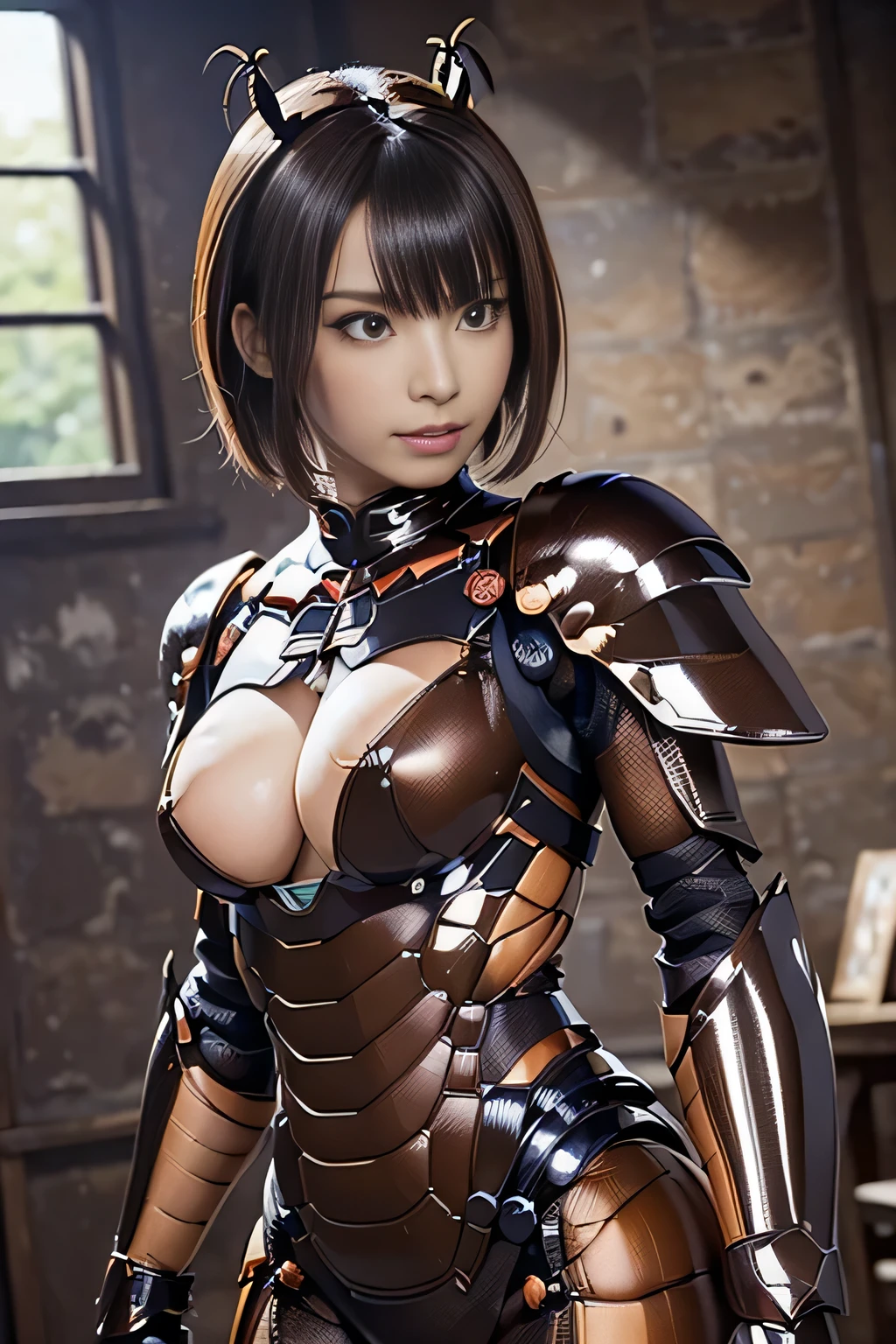 (high resolution,masterpiece,best quality,extremely detailed CG, anime, official art:1.4), realistic, photo, amazing fine details, all intricate, gloss and shiny,awesome many layers, 8k wall paper, 3d, sketch, kawaii, illustration,( solo:1.4), perfect female proportion,villainess, (fusion of dark brown cockroach and lady:1.4), (brown cockroach form lady:1.2), (brown cockroach lady:1.2), (fusion:1.2), (solo:1.4), (evil smile:1.2), muscular, abs, (cockroach brown exoskeleton bio insect suit:1.4), (cockroach brown exoskeleton bio insect armor:1.2), (brown transparency cockroach wing:1.4), (brown cockroach antennae:1.3),