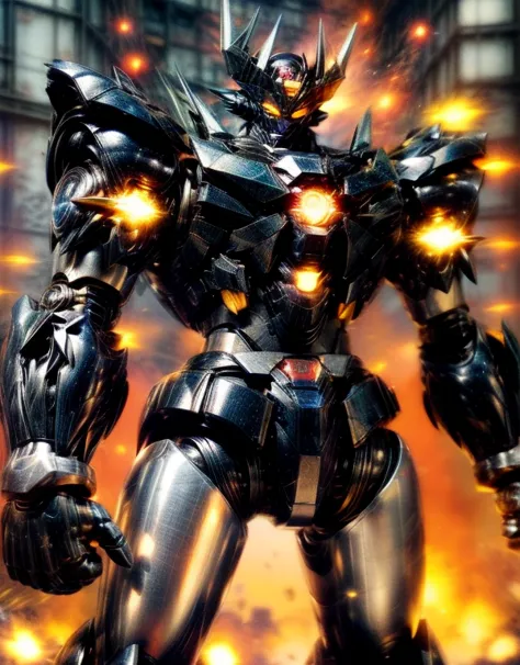 humanoid mech, Fully enclosed shoulder guards, Matching arm and leg guards, whole body, Full Armor, Super Robot, Robust and agile design, (The color scheme is mainly white.、With red and blue accents。, the concept Inspired by Super Robot, Lion concept chest armor, Temporarily stop, Are standing, Floating above a futuristic sci-fi city), Exquisite and mature art style, (Aura effect, energy, Glowing Eyes, Armor Shines), ((ＳＲＳ)), metallic, dramatic, High resolution, Highest quality, High resolution, Very detailed, Ultra-fine painting, Very delicate, Professional, 完璧なボディProfessionalポーション, Anatomically correct, Symmetrical face, Very detailed目と顔, High quality eyes, creativity, RAW Photos, 超High resolution, 32K, Natural light, Cinema Lighting, masterpiece-anatomy-perfect, masterpiece:1.5