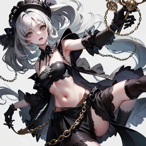 ((best quality)), ((masterpiece)), (detailed), 1girl, character design, female, dynamic poses, long white grey hair, grey white ...