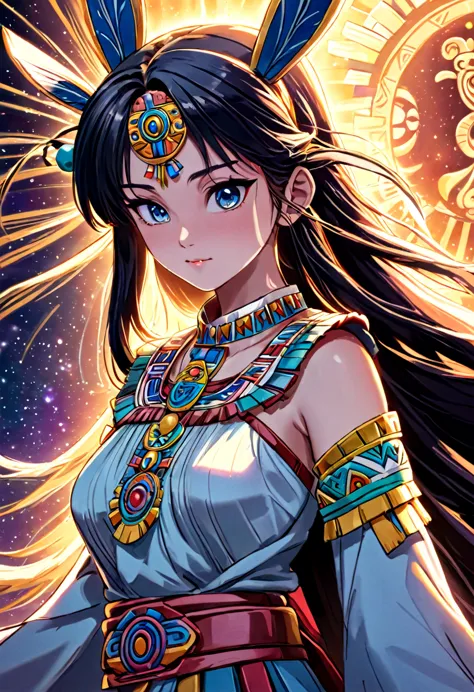 necessary, detailed and vivid depiction of ancient aztec civilization and mexico.), beautiful woman tsukino usagi with blue eyes...