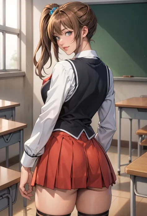 ass cheek, school uniform, red skirt