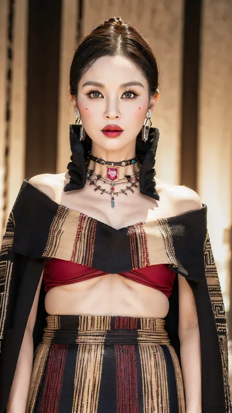 ((realistic lighting, masterpiece: 1.3), (raw photo:1.2), best quality, 8k), hyperrealist portrait gorgeous beautiful tribal chi...