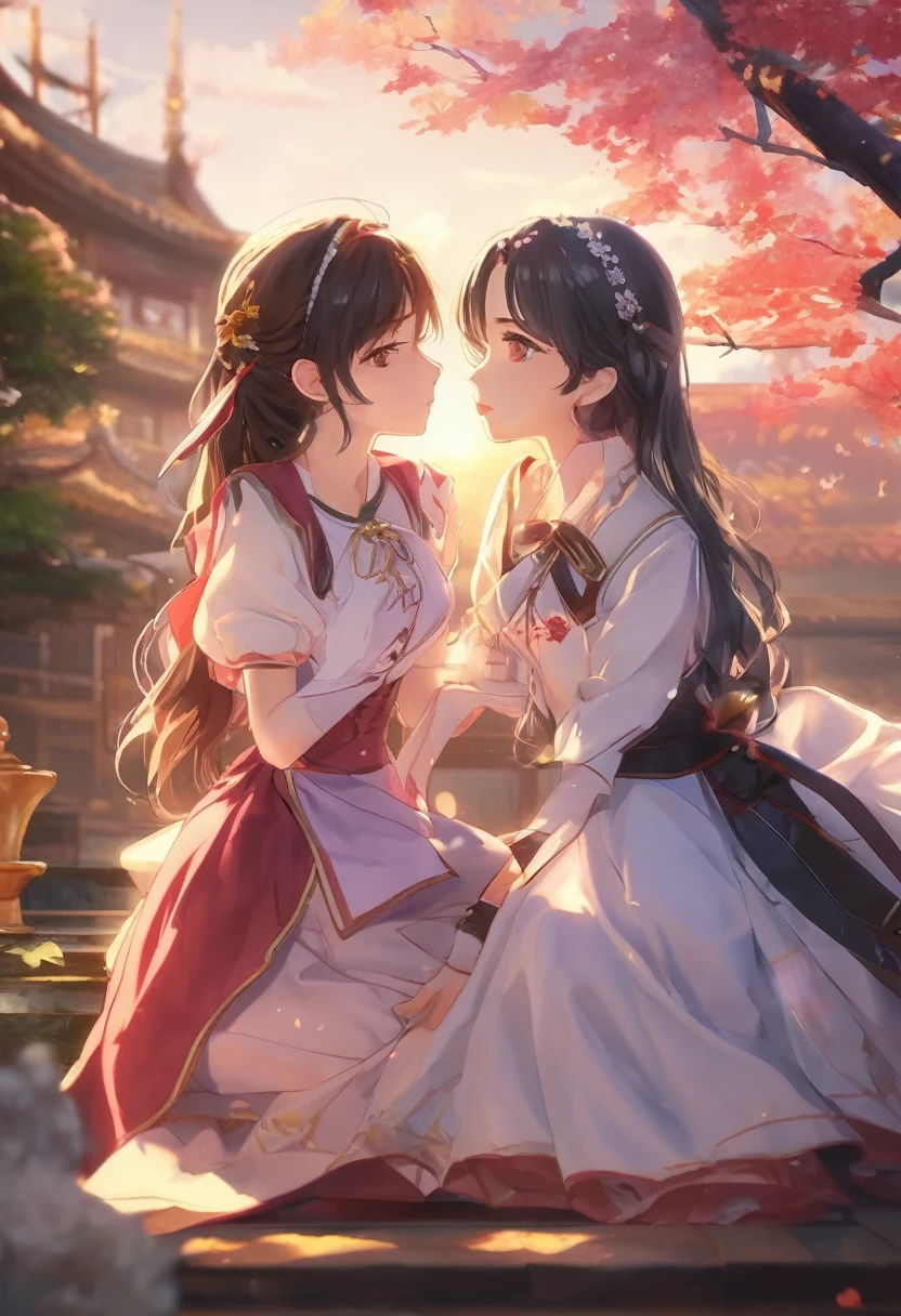 (Highest quality, 4K, 8k, High-definition masterpiece:1.2), Very detailed, Picturesque, Anime style photo, Photo Animation:1.37)、Two beautiful girls、kiss、yuri