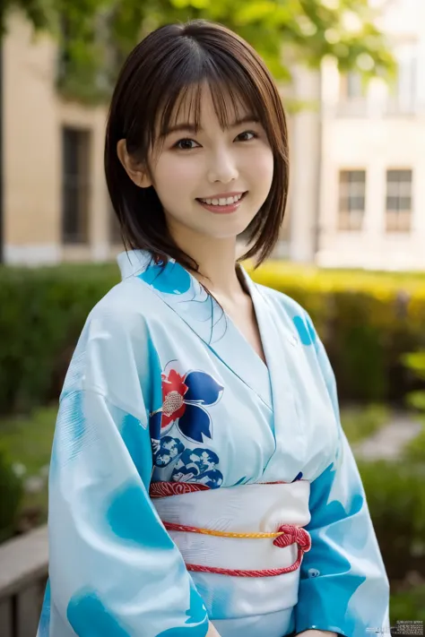 1 girl, (She wears a cute yukata:1.2), Very beautiful Japanese idol portraits, 
(RAW Photos, Highest quality), (Realistic, Realistic:1.4), (masterpiece), 
Very delicate and beautiful, Very detailed, 2k wallpaper, wonderful, finely, Very detailed CG Unity 8K wallpaper, Very detailed, High resolution, Soft Light, 
Beautiful detailed girl, Very detailed目と顔, Beautiful and sophisticated nose, Beautiful and beautiful eyes, Cinema Lighting, 
(Fashion magazine photography:1.3), (Outdoor), (Relax in the garden of an old French townhouse:1.3), (Colorful flowers), 
(short hair), 
Complete Anatomy, Slender body, Small breasts, smile