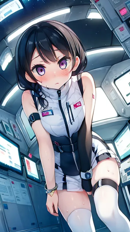 (highest quality), (masterpiece), 1080p, high resolution, 4k, 8k, inside the space station、futuristic room、thigh straps, shootin...