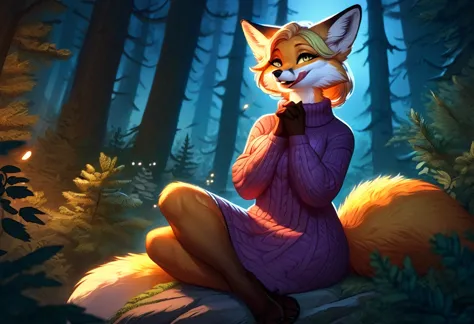 red fox, yellow fur, female, vixen, fox tail, gorgeous, majestic, elegant, mysterious, alluring, romantic, beautiful, sexy body,...