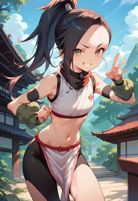 masterpiece,high resolution,highest quality,8k
(kunoichi,ninja,small breasts,skinny)grin,japanese castle