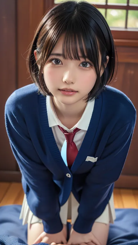 ((masterpiece, highest quality, high resolution)), japanese schoolgirl(realistic: 1.4), excited、great face,glossy lips、, short h...