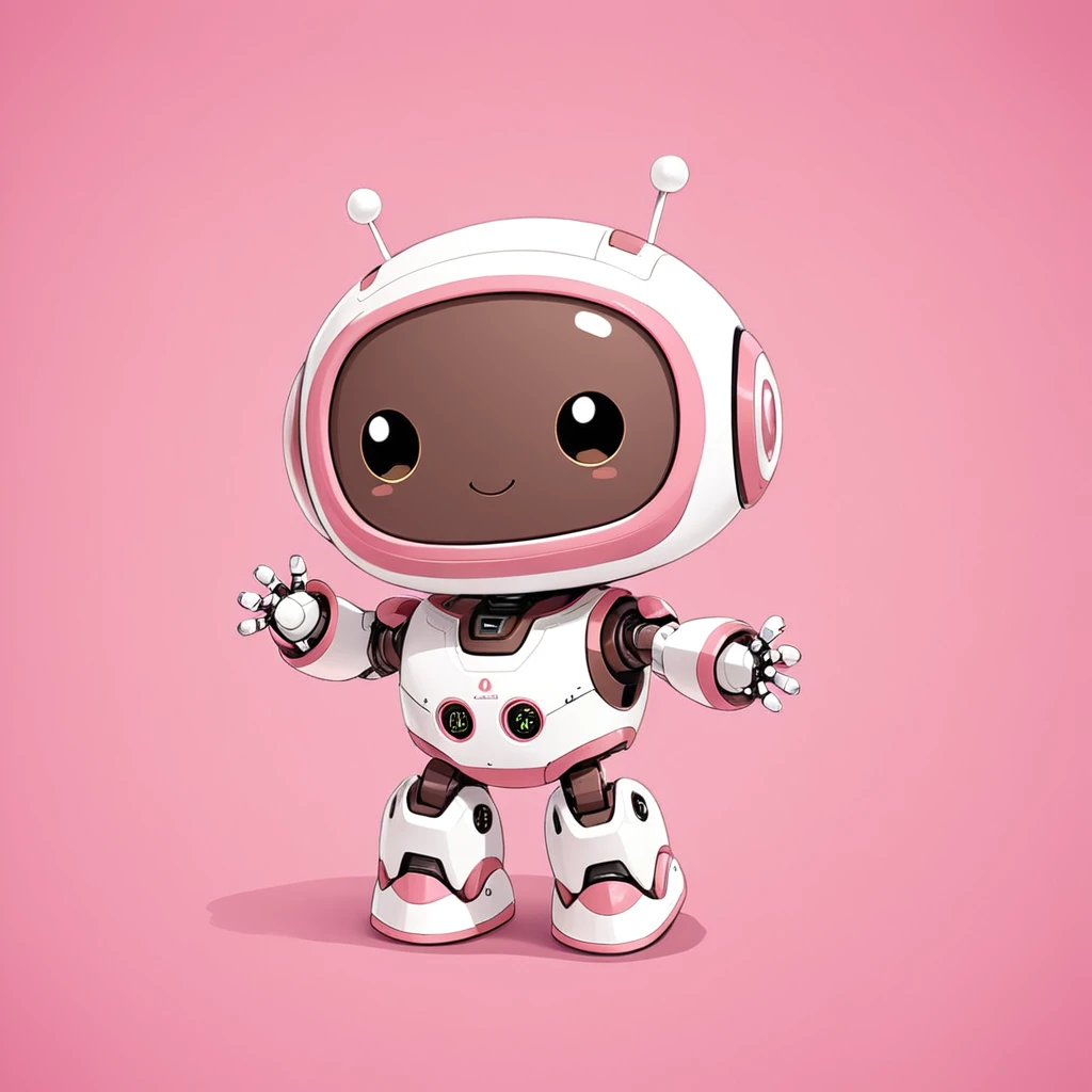 cute robot , apolo with pink and brown color palette, with background