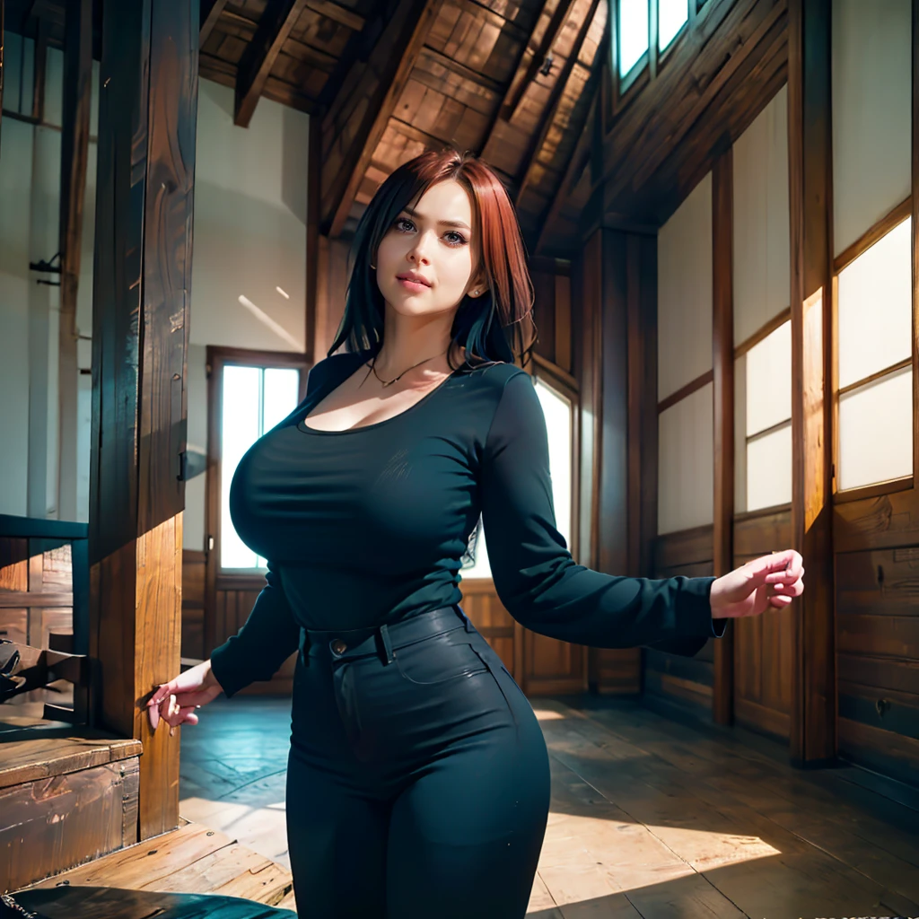 A gothic redhead in a powerful, dynamic pose, her intense yet distant gaze cutting through the dark, atmospheric room. Her plus-size, toned physique is elegantly framed by flowing dark attire that flutters with her movement. The artist's signature "ai LELYON" appears in the top right corner, subtly placed. She stands amidst grand gothic architecture, the light filtering through the stained glass creates a cascade of colors across her. Photo taken by Paolo Roversi with a Canon EOS R6, Award Winning Photography style, soft studio lighting with volumetric beams, 8K, Ultra-HD, Super-Resolution. --v 5 --q 2

