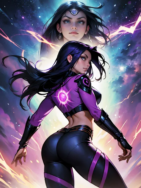 raven facing forward and starfire facing backwards