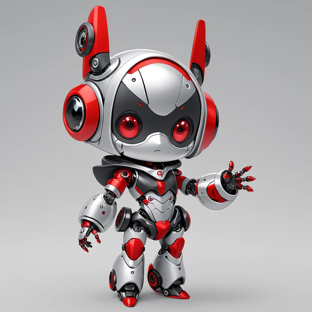 cute robot , ace phanta  with grey silver black and red  color  palette 

