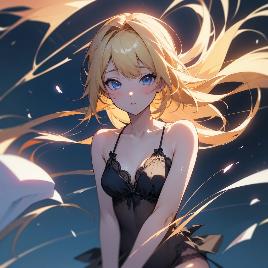 Anime Girls, Anime Style 4 k, Digital anime illustration, digital anime art, Anime Style. 8k, Anime Moe Art Style, anime art wallpaper 4k, anime art wallpaper 4k, Anime Style illustration, Smooth anime CG art, detailed digital anime art, Anime Art Wallpapers 8K, Realistic Anime 3D Style、One girl, lingerie、Black underwear、Blonde、