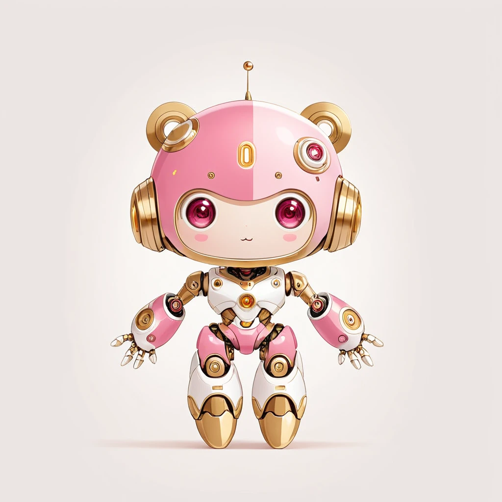 cute robot , 0² with white red-pink and gold color  palette 
