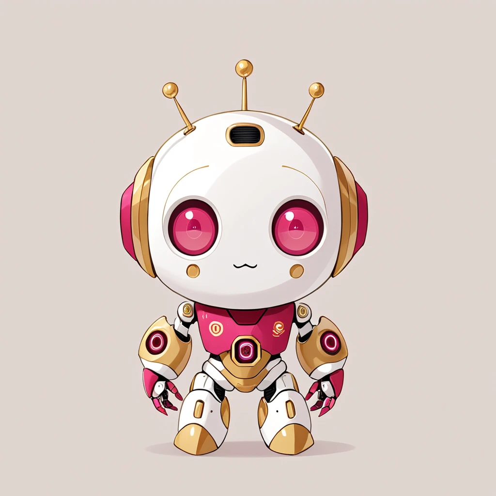 cute robot , 0² with white red-pink and gold color  palette 
