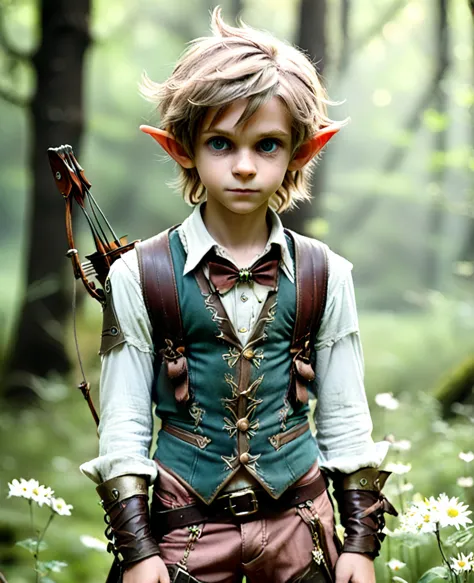 cute elf, teenager 19 years , elf  with extremely cute eyes , elf , with a bow and arrows on his back high resolution , extremel...