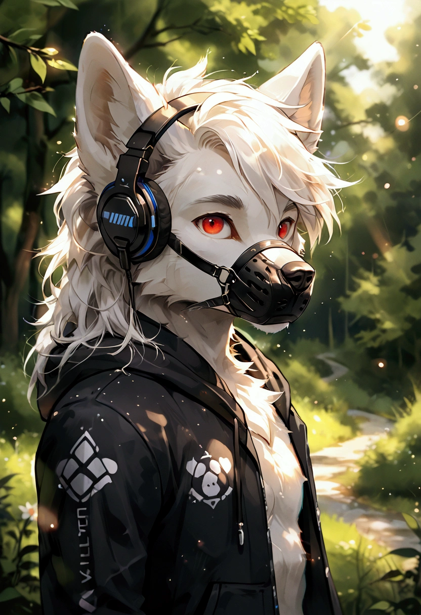 furry, masterpiece, high quality, absurd resolution, digital painting \(artwork\),soft lighting, solo, (humanoid male wolf), wearing a muzzle (white body), white hair short, fluffy, sunlight, side view, panoramic, portrait, looking at viewer, focus on character, wearing a muzzle (detailed backdrops, amazing backdrops), outdoor, landscape, light particles, wearing a muzzle
furry, wolf, male,
Wolf boy, Adorable, red eyes, Fluffy white fur, white hair, slim, wearing a muzzle, Skinny, black hoodie, wearing headphones, holding smartphone, wearing a muzzle
